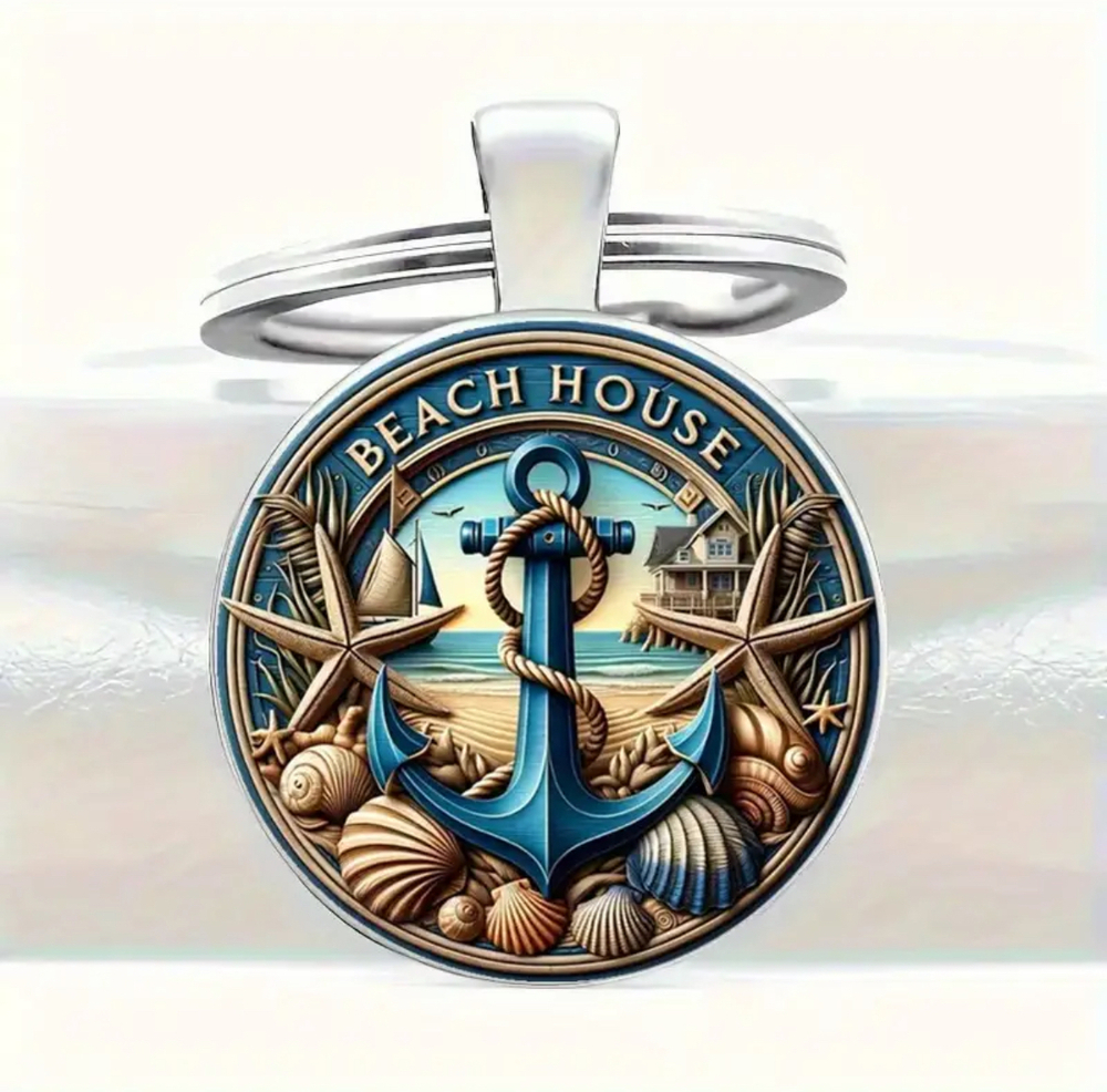 3/$25 Beach House Coastal Anchor Sand Ocean Starfish Seashells Keychain NEW